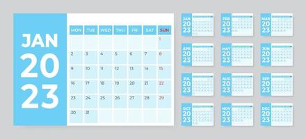 Monthly desk calendar template for 2023 year. Week starts on Monday vector