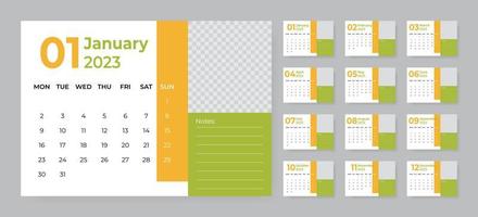 Monthly desk calendar template for 2023 year. Week starts on Monday vector