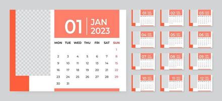 Monthly desk calendar template for 2023 year. Week starts on Monday vector