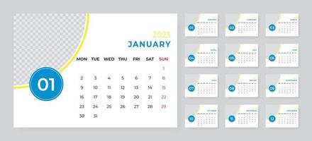 Monthly desk calendar template for 2023 year. Week starts on Monday vector