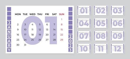 Monthly desk calendar template for 2023 year. Week starts on Monday vector