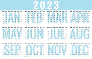 Monthly desk calendar template for 2023 year. Week starts on Monday vector