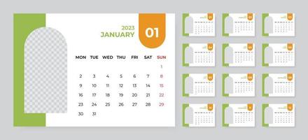 Monthly desk calendar template for 2023 year. Week starts on Monday vector