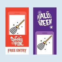 Happy Halloween invitation design with broom vector