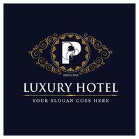 diseño de hotel de lujo con logo y vector de tipografía