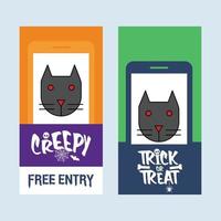 diseño de invitación de feliz halloween con vector de gato