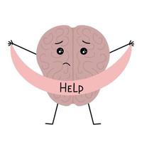 Exhausted tired brain. The mind is asking for help. Illustration for printing, backgrounds, covers and packaging. Image can be used for posters and stickers. Isolated on white background. vector