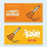 Happy Halloween invitation design with broom vector