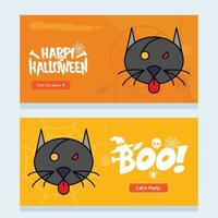 Happy Halloween invitation design with cat vector