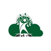 Human Tree And Roots Cloud Shape Logo Design. Human Tree Symbol Icon Logo Design vector