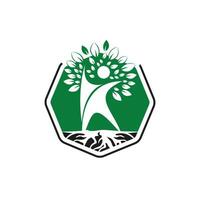 diseño de logotipo vectorial de raíces de árboles humanos. plantilla de diseño de logotipo de árbol y vector humano.