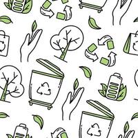 Seamless pattern. Recycling. Separation of garbage. Co2 concept of climate change. Vector isolated doodle