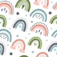 The pattern of cute boho rainbows. For decoration of childrens rooms and holidays. Vector modern style