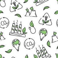 Seamless pattern A plant with Co2 gas emissions. The concept of climate change is green energy.  Vector isolated doodle