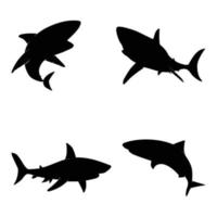 Vector illustration of a black silhouette shark. Isolated white background