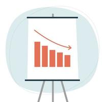 Flipchart with decline chart. Fall statistics on tablet, crisis. vector