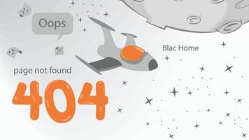 error 404 illustration for the design of a spaceship flying near the numbers in space vector