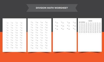 Math Worksheet Interior - 100 Basic Single-Digit Division Questions worksheet with Answer key - V05 vector