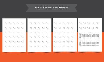 Math Worksheet Interior - 100 Basic Single-Digit Addition Questions worksheet with Answer key - V02 vector