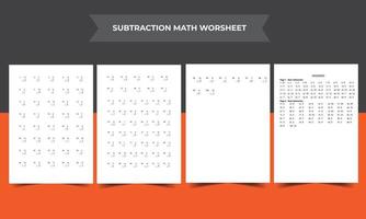 Math Worksheet Interior - 100 Basic Single-Digit Subtraction Questions worksheet with Answer key - V03 vector