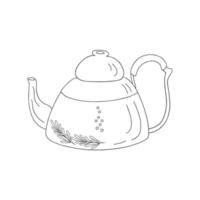 Tea pot of transparent glass simple doodle outline vector illustration, kitchen utensil for making hot drinks tea, coffee, hand drawn design element