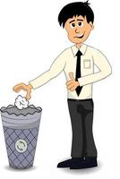 illustration worker put trash on trash bin vector