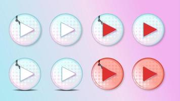 Round Video Play Button Candy Color with shadow and crack effect vector