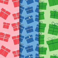 conjunto de patrones navideños con cajas para paquete ilustración vectorial colorida en estilo plano vector