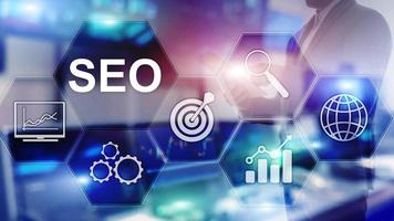 seo - optimización de motores de búsqueda, marketing digital y concepto de tecnología de Internet sobre fondo borroso foto