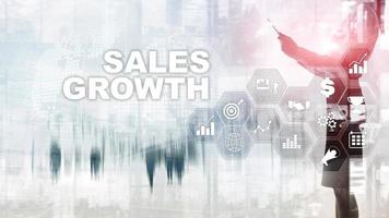 Chart growth concept. Sales increase, marketing strategy. Double exposure with business graph photo