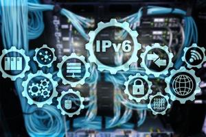 IPv6 Internet Protocol on server room background. Business Technology Internet and network concept. photo