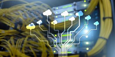 Cloud Information Computing Technology concept. Conceptual banner on server rack background photo