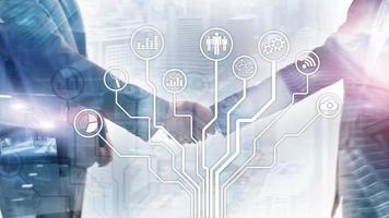 Business applications icons on blurred background. Financial and trading. Internet technology concept photo