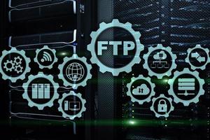 FTP. File Transfer Protocol. Network Transfer data to server on supercomputer background. photo