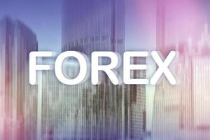 Forex trading and investment concept on double exposure blurred background. photo