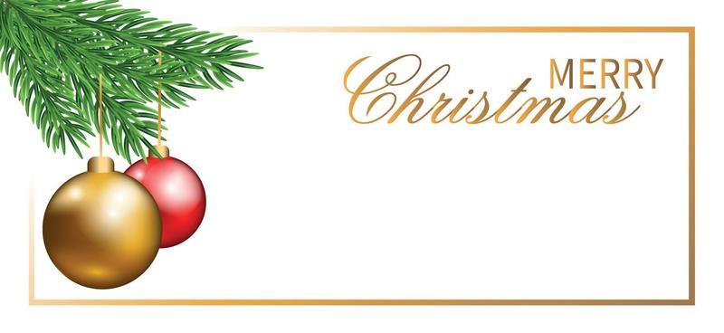 Christmas decor, Christmas balls on a Christmas tree branch. Wide banner with space for text, copy space. Concept for Christmas card, certificate, New Year invitation. Postcard with wishes.