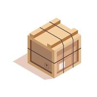 Brown closed carton delivery packaging box with fragile signs on wooden pallet isolated on white background vector