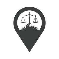 Mountains and symbols of justice. Law scale logo concept design. vector