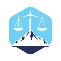 montañas y símbolos de justicia. diseño de concepto de logotipo de escala de ley. vector