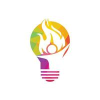 Fireman and bulb vector logo design. Red flame character logotype. Vector logo combination of a man and fire.