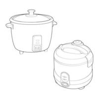 Set of Rice cooker, Magic jar, Illustration vector, Hand drawn art vector, Outline art. vector