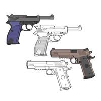 Set of military or police firearms vector style, Shooting gun, Weapon illustration, Vector Line, for training