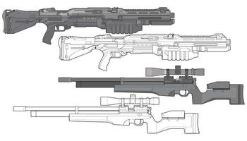 conjunto de armas de fuego militares o policiales de estilo vectorial, arma de fuego, ilustración de armas, línea vectorial, para entrenamiento vector