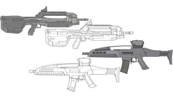 conjunto de armas de fuego militares o policiales de estilo vectorial, arma de fuego, ilustración de armas, línea vectorial, para entrenamiento vector