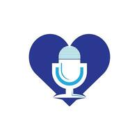 Love Podcast logo design. Studio table microphone with broadcast icon design. vector