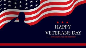 Happy Veterans Day Celebration Background with the USA flag and soldiers saluting vector