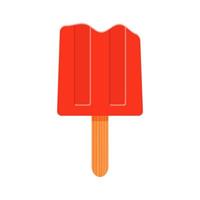 Bitten strawberry or respberry popsicle. Melted ice cream or frozen juice on stick vector