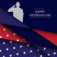 Happy Veterans Day Celebration Background with the USA flag and soldiers saluting vector