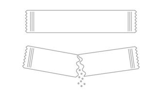 Sachets with sugar or salt whole and poured. Packets with soluble culinary powder in linear style. Editable stroke. Thin line icons vector