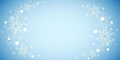 Light blue background with round frame from snowflakes and ellipses vector